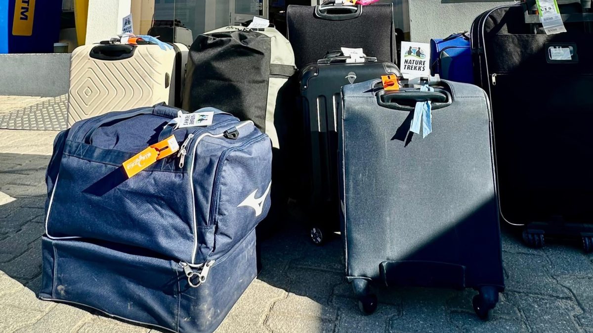 Backpacks and suitcases arranged for luggage transfer service on the Fisherman's Trail and Rota Vicentina by Nature Trekks.
